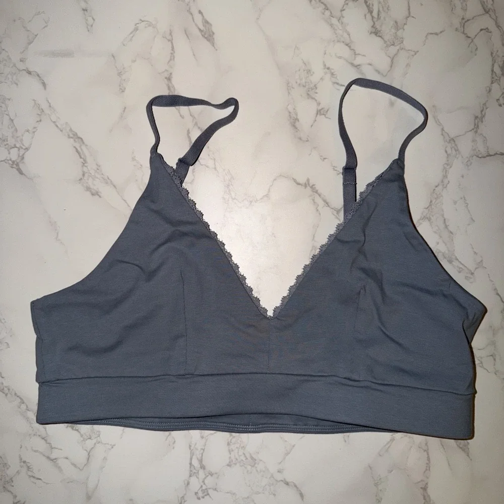 NEW PACT Organic Cotton Women's Bra Pretty Plunge Blue XL Wireless Bralette - Picture 4 of 6